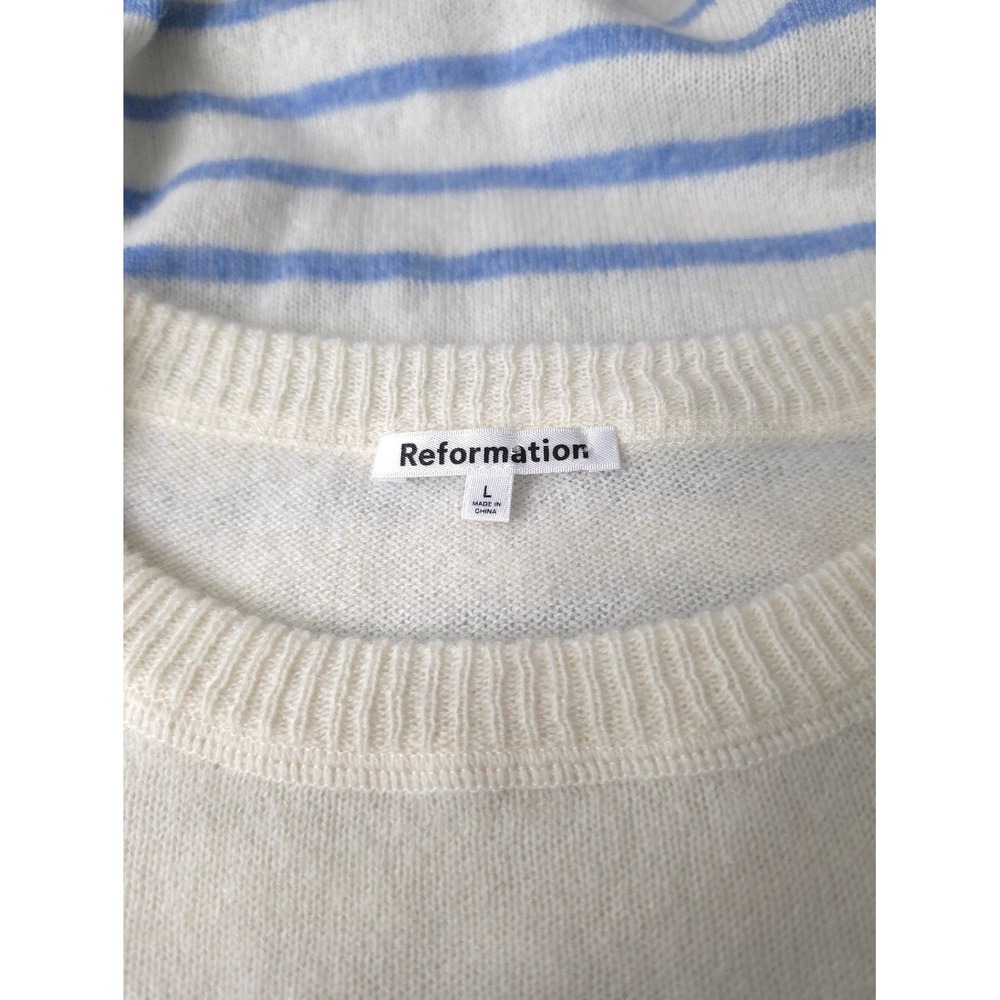 Reformation‎ Cashmere Boyfriend Ivory With Parisian Blue Stripe Crewneck Sweater - Picture 5 of 10